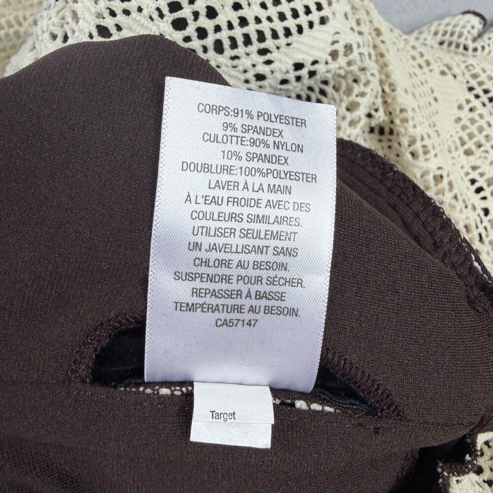Vintage Y2K Coquette Lace Crochet One Piece Swimsuit Mossimo Women M Brown Cream - Picture 11 of 11